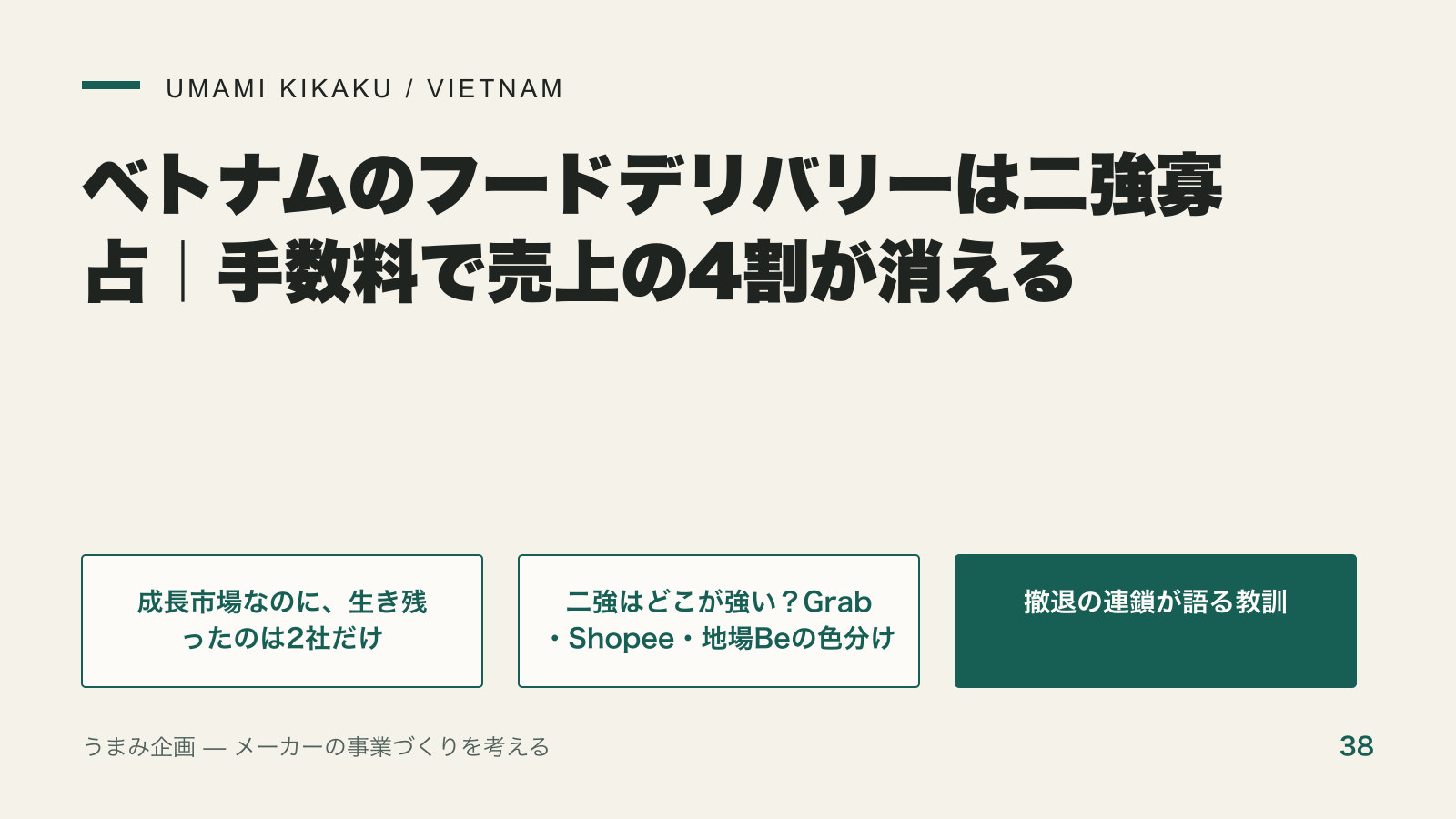ベトナムのフードデリバリーは二強寡占|手数料で売上の4割が消えるの要点を整理した図